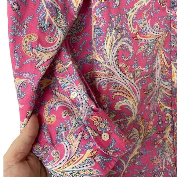 CHAPS Ralph Lauren Women's Pink No iron Paisley Dress Button Up Shirt Size Small - Picture 4 of 8